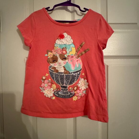 Isaac Mizrahi Girls Pink Cat Ice Cream Tee Size 7/8 | Glitter Graphic Shirt - Picture 2 of 5